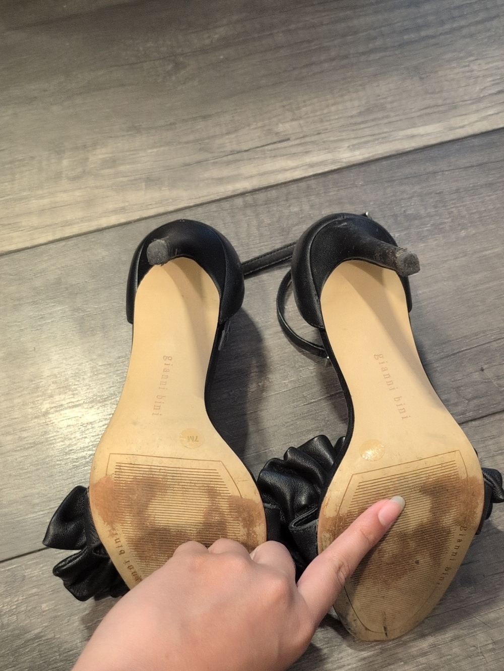 Gianni Bini Black Ruffle Open-Toe Ankle-Strap Heels - Picture 3 of 11